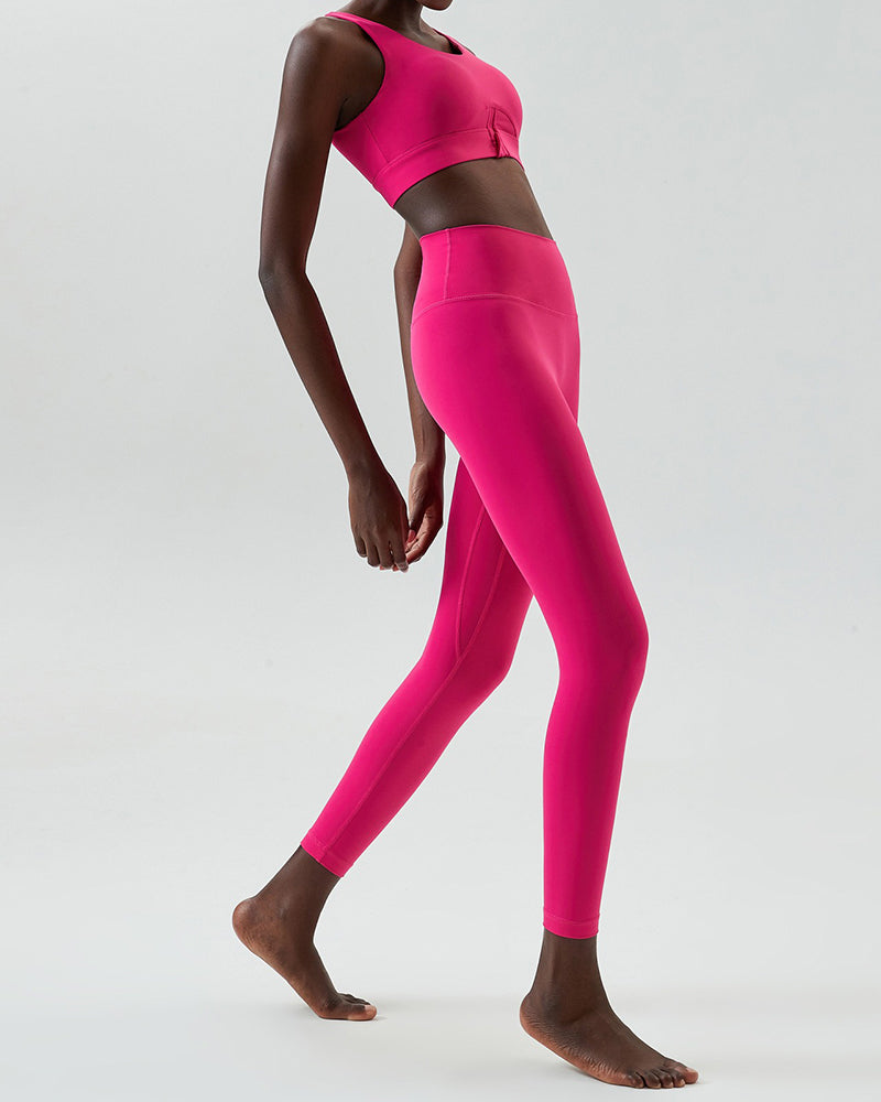 U-Back Zipper Front High Elastic Running High Waist Pants Yoga Two-piece Set S-XL