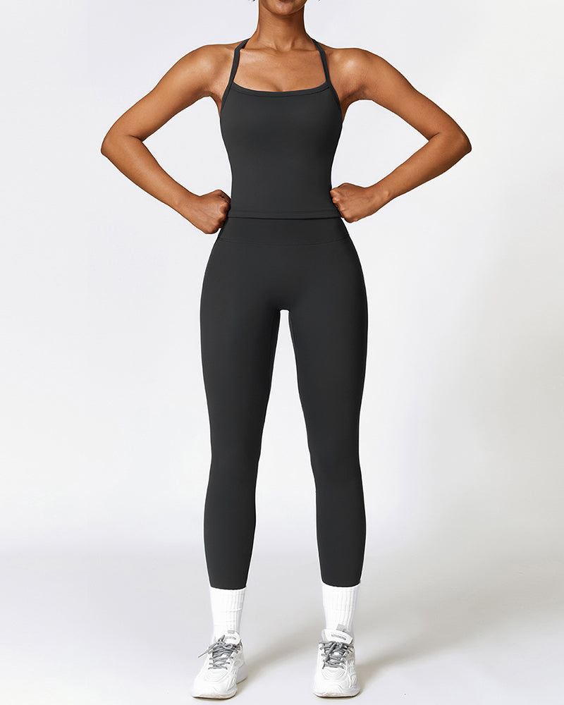Woman Strap Vest Solid Color Pants Yoga Two-piece Sets S-XL
