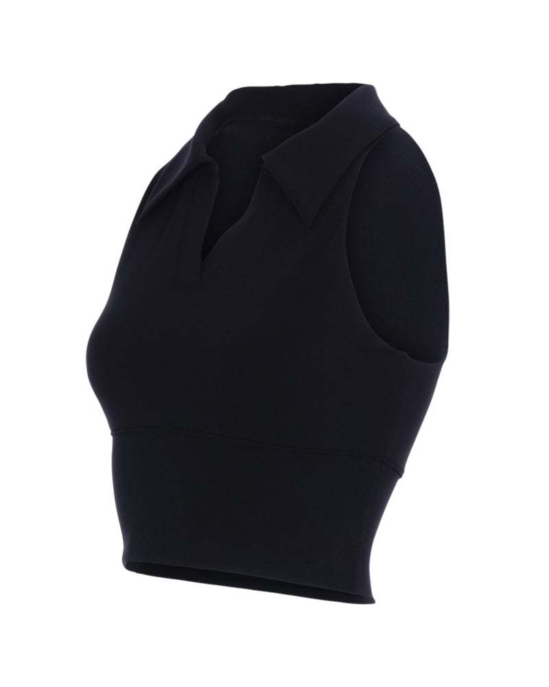 Women Breathable High Elastic Polo Neck Tennis Vest With Pad White Blue Black Beige S-L