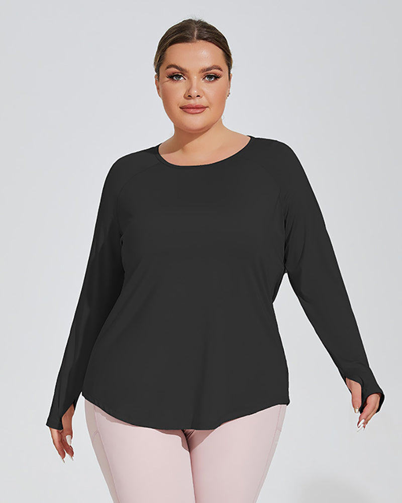 Crew Neck Long Sleeve Breathable Loose Plus Size Yoga T-shirt Top Blue Purple Black XL-4XL