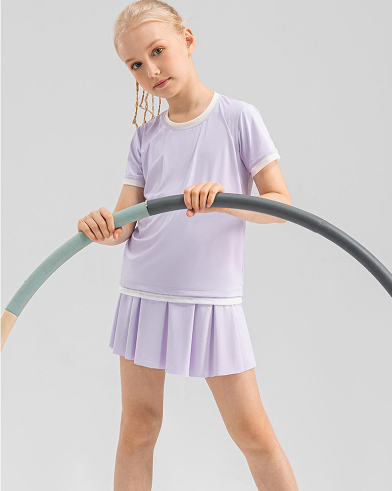 Summer Bubble Printed Girls O Neck Short Sleeve Sports T-shirts Pink Yellow Purple Rosy 120-150