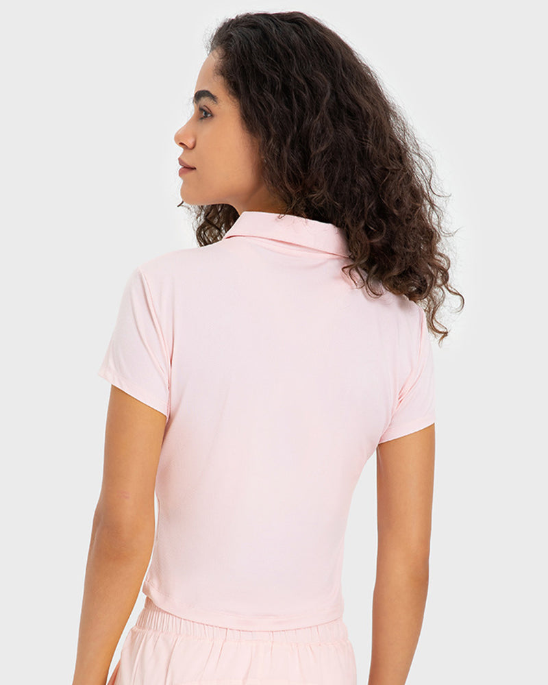 Women New Short Sleeve Sports Lapel Outside Sports Tennis Shirt White Pink Orange Black Gray Cyan 4-12