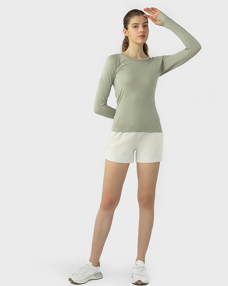 Autumn Crew Neck Long Sleeve Sports Yoga Women T-shirt 4-10