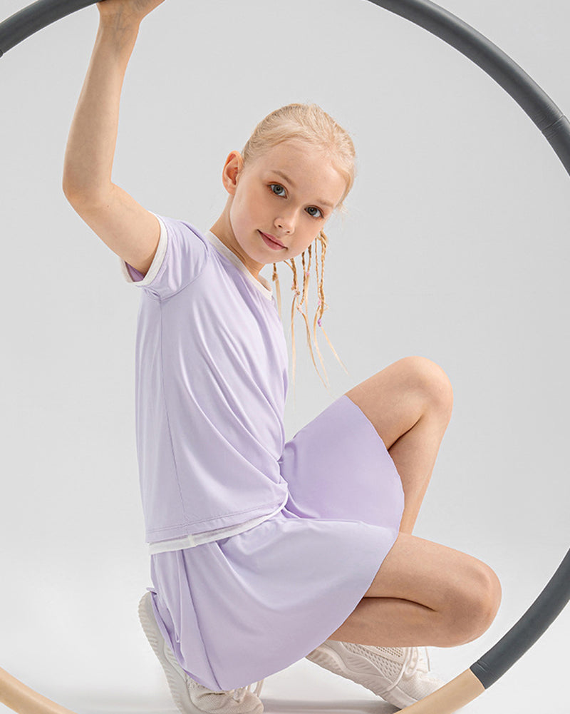 Summer Bubble Printed Girls O Neck Short Sleeve Sports T-shirts Pink Yellow Purple Rosy 120-150