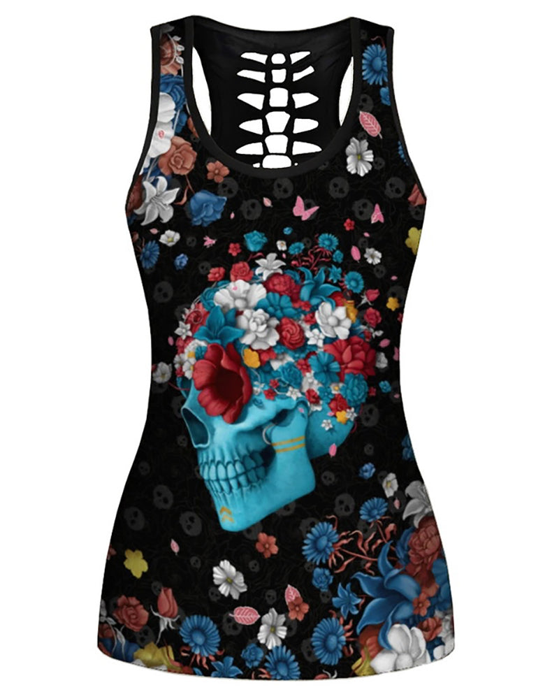 Women Casual Yoga Sport Sleeveless Suit T Shirt YinYang Cat Print 3D Tank Tops Pants Cool Flower Skull Tanks Back Hollow out Vest Casual Tees