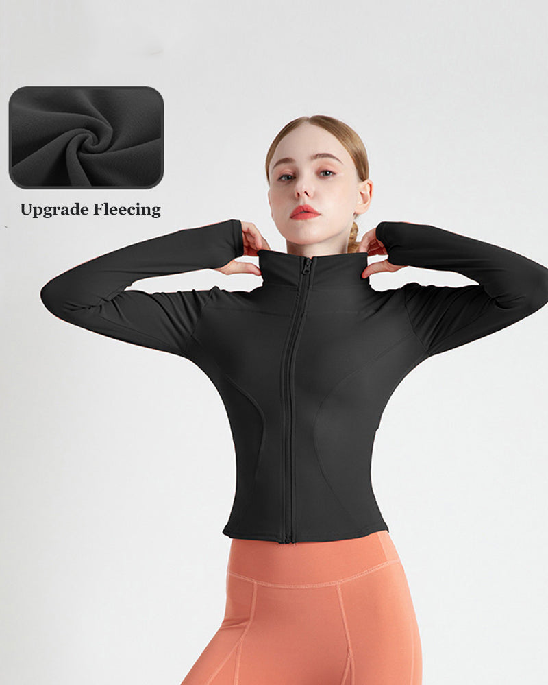 Upgrade YJ30807 Fleecing Solid Color Long Sleeve Slim Fitness Sports Coat S-3XL