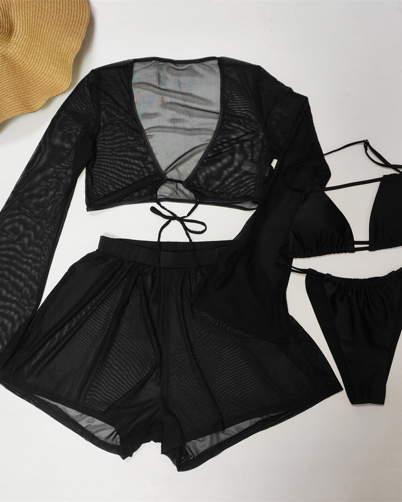 4 Pcs Set Women Mesh Swimsuit Swimwear S-L