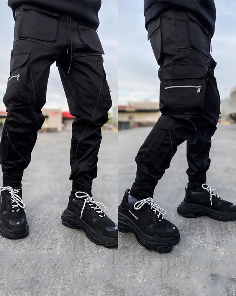 Summer Men Casual Steet Style Refletive Line Pocket Pants M-3XL Joggers