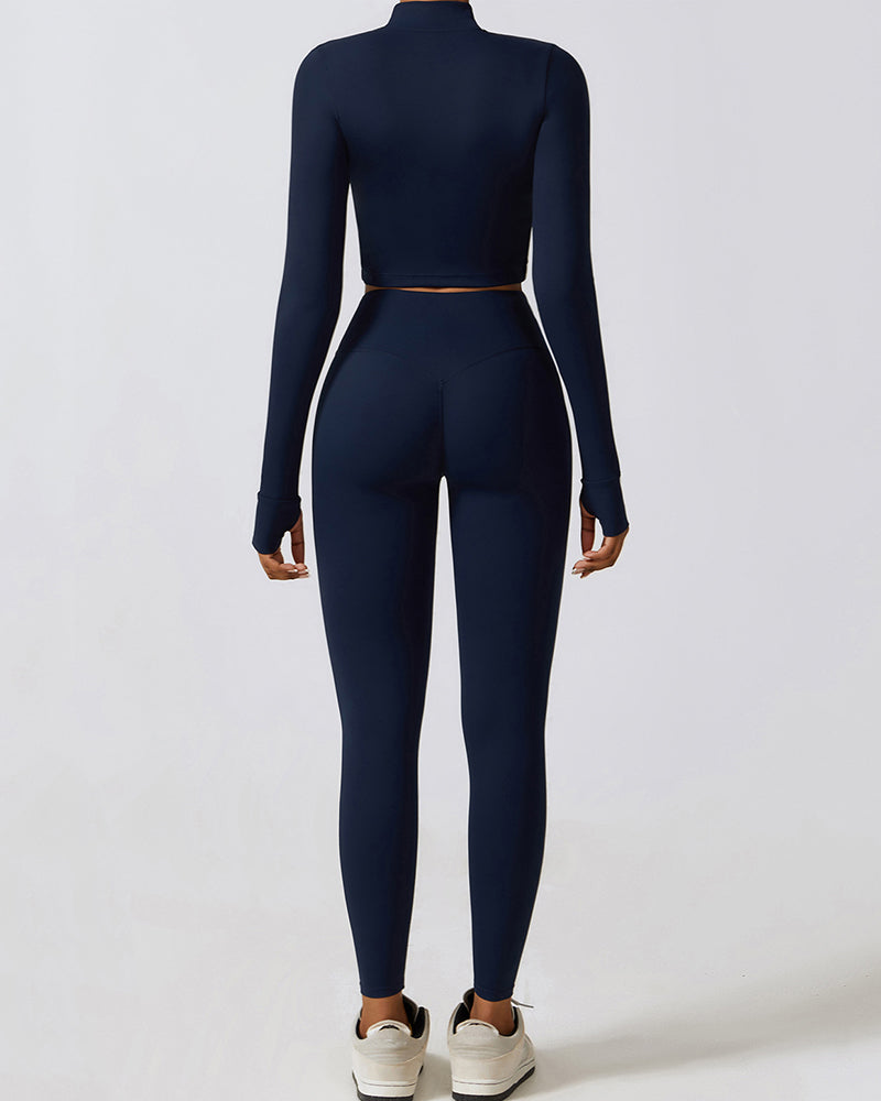 Popular Long Sleeve Coat Fitness Bra Slim Pants Sets Yoga Three Piece Sets S-XL