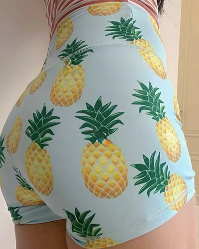 High Waist Fruit Cute Printing Sports Back Wrinkles Shorts S-L