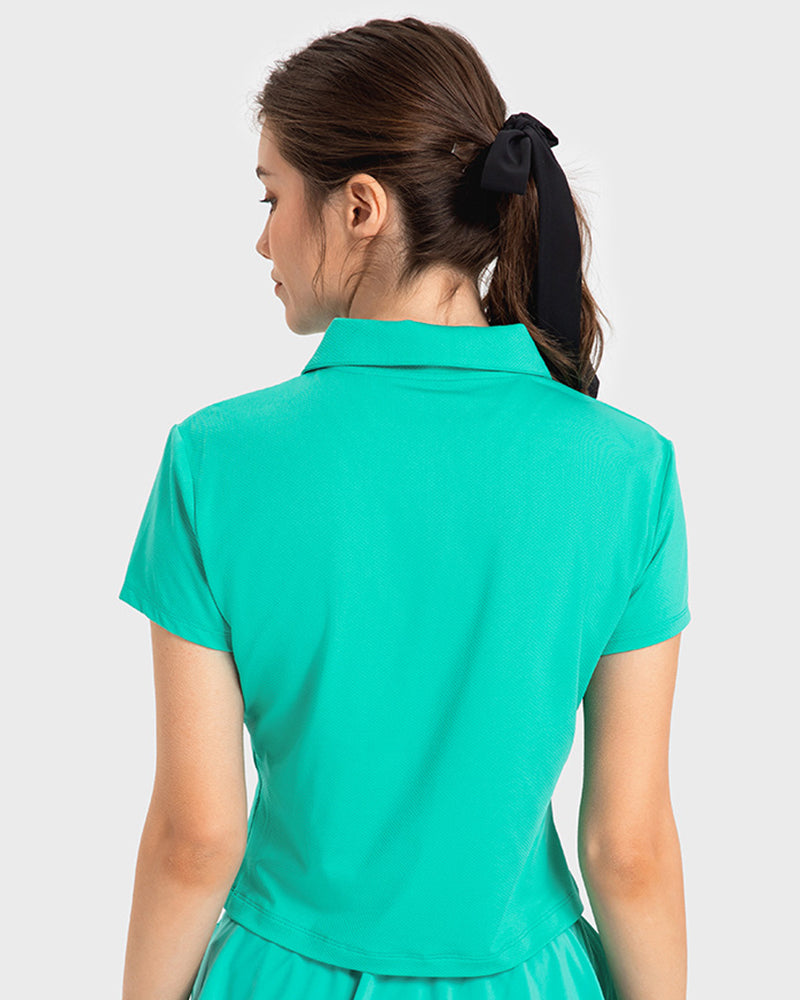 Women New Short Sleeve Sports Lapel Outside Sports Tennis Shirt White Pink Orange Black Gray Cyan 4-12