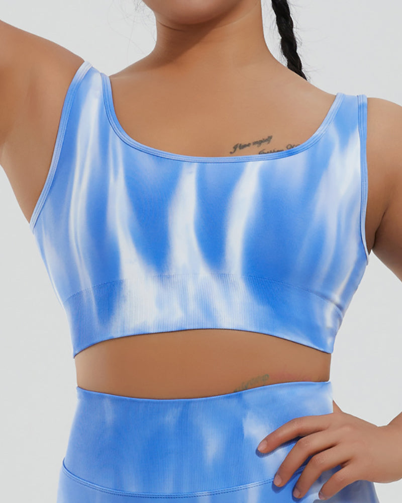 Aurora Printing Summer New Sports Bra Shorts Sets Yoga Two Piece Sets S-L