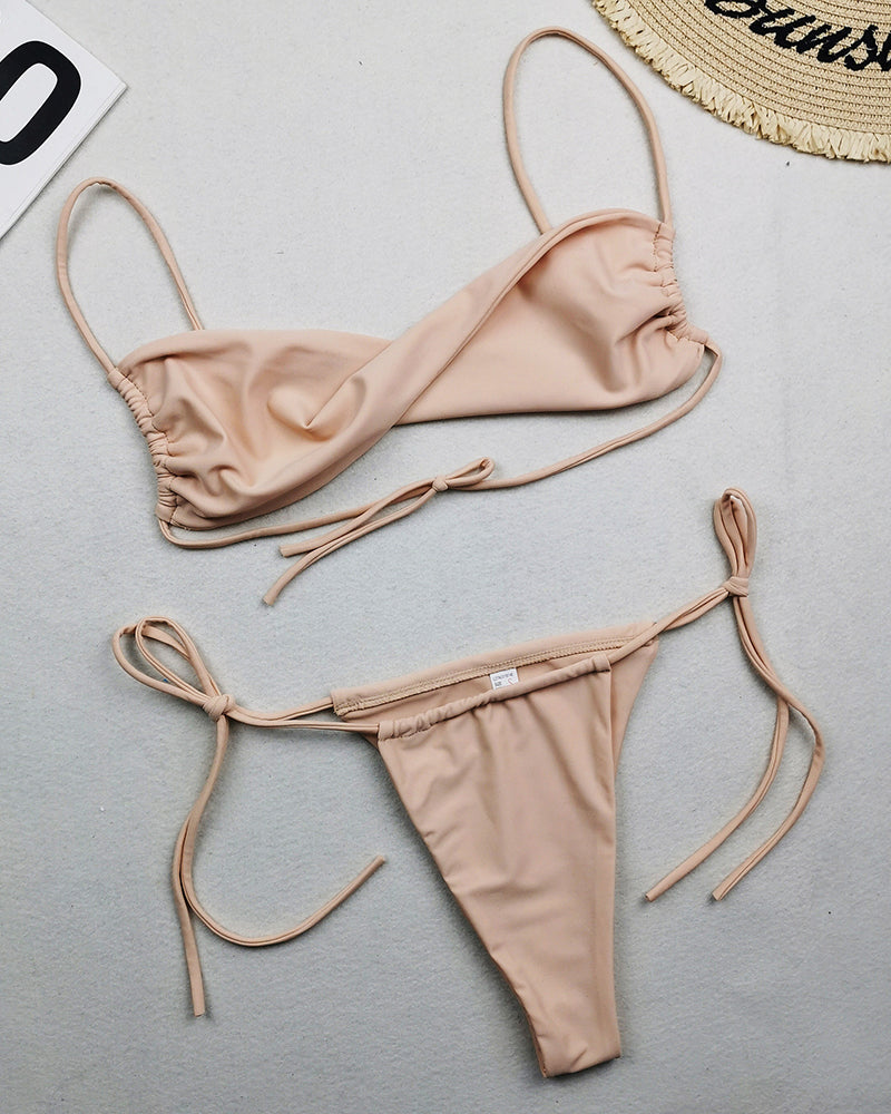 Women Strap Halter Neck Wrap Tie Side String Two-piece Swimsuit S-L