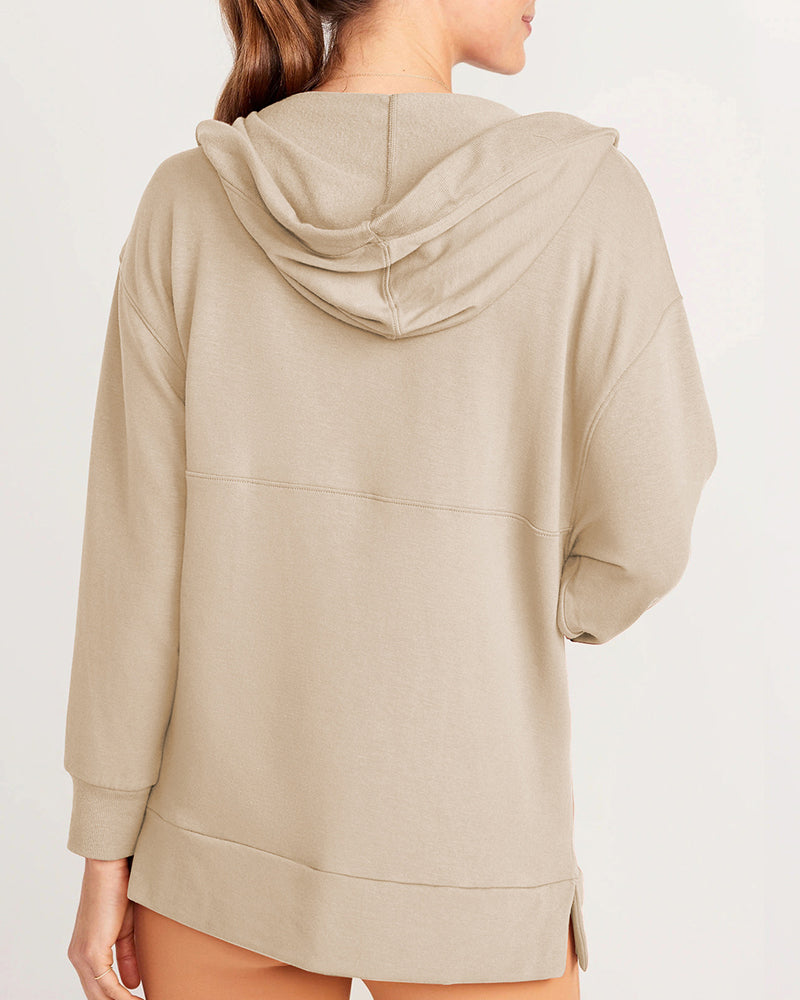 Hoodies Deep V Neck Pocket Loose Casual Yoga Cover Pullover Long Sleeve Top S-XL