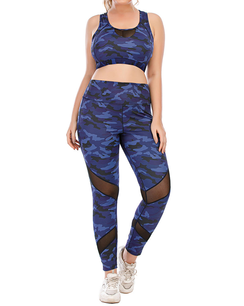 Fashion Camo Slim Plus Size Yoga Bra Pants Coat L-3XL