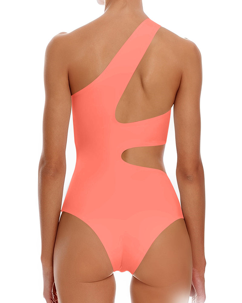 Hollow Out One Shoulder High Waist Women One-piece Swimsuit Yellow Purple Blue Orange S-XL