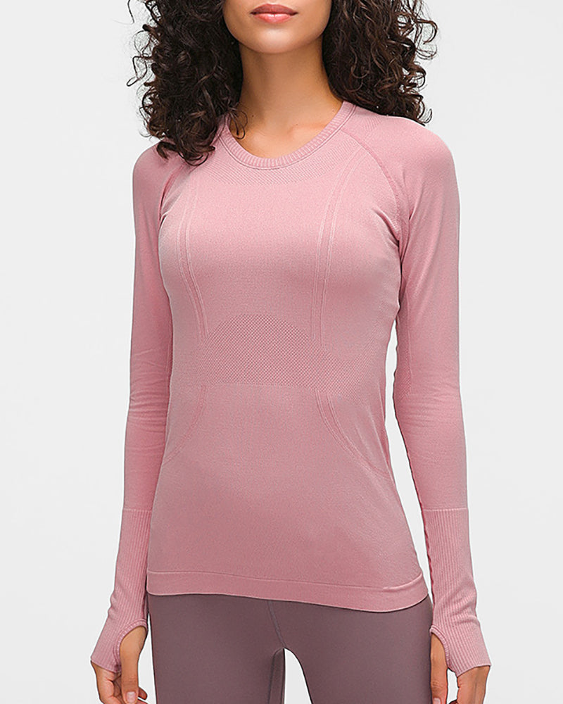 Autumn Crew Neck Long Sleeve Sports Yoga Women T-shirt 4-10