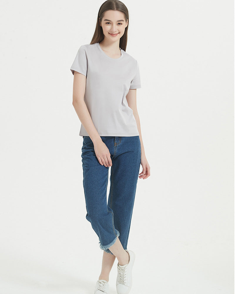 Women 170g Cotton O-Neck Summer Solid Color Basic T-shirt S-3XL