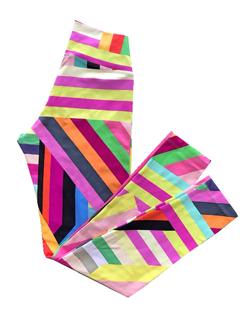 Fitness High Waist Quick Dry Printed Butterfly Rose Striped Colorblock Sports Pants Leggings S-L