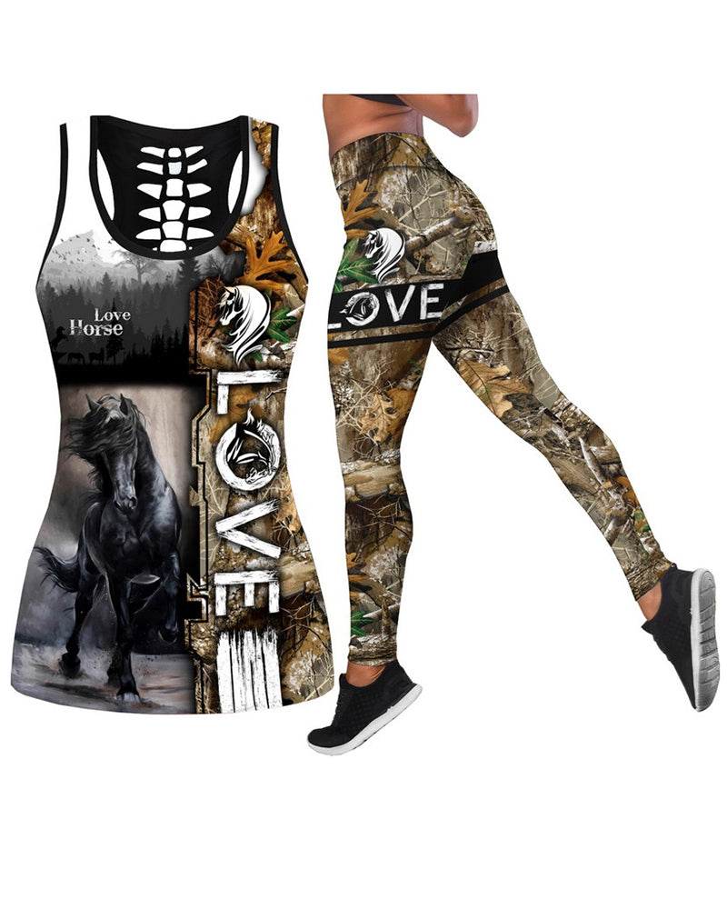 Women Casual Yoga Sport Sleeveless Suit T Shirt YinYang Cat Print 3D Tank Tops Pants Cool Flower Skull Tanks Back Hollow out Vest Casual Tees