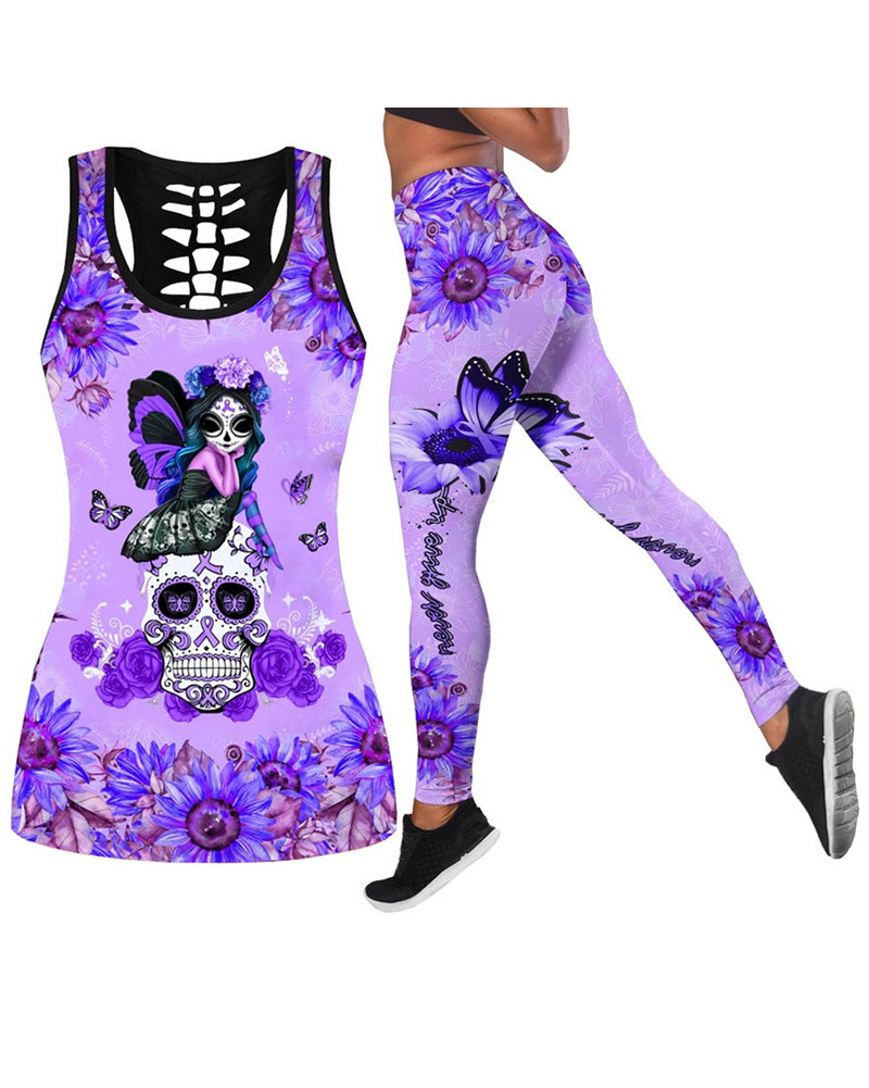 Women Casual Yoga Sport Sleeveless Suit T Shirt YinYang Cat Print 3D Tank Tops Pants Cool Flower Skull Tanks Back Hollow out Vest Casual Tees