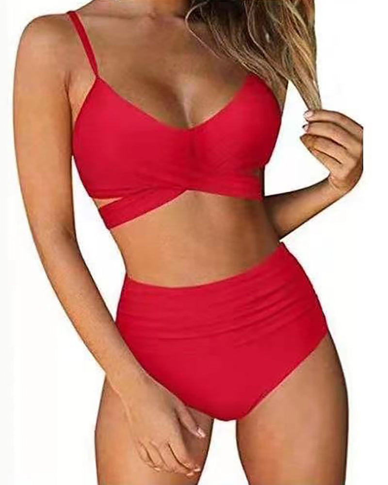 Women Fashion Women Strap Florals Printed High Waist Two-piece Swimsuit Sexy Bikini S-XL