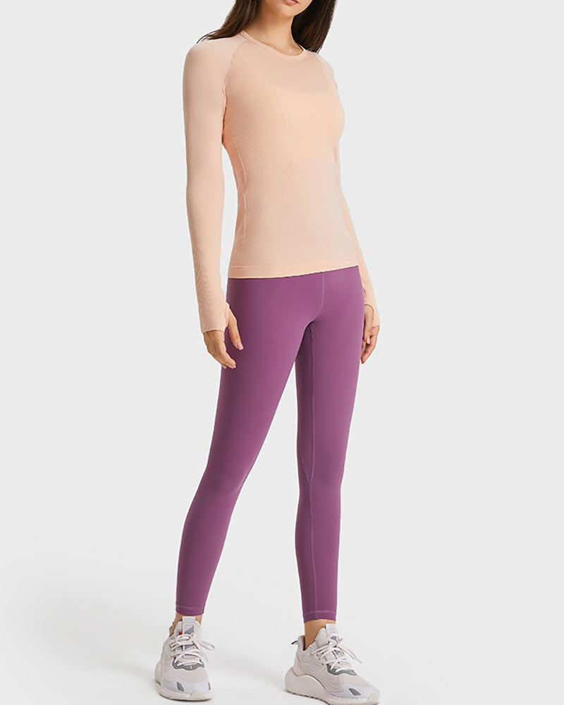 Autumn Crew Neck Long Sleeve Sports Yoga Women T-shirt 4-10