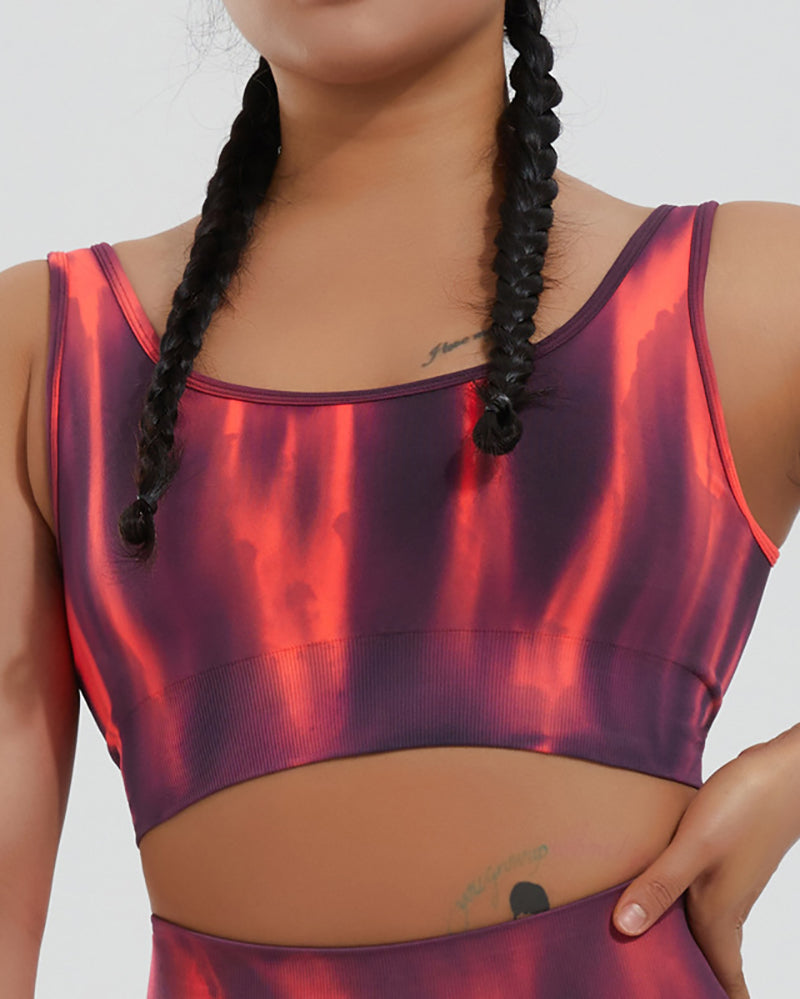 Aurora Printing Summer New Sports Bra Shorts Sets Yoga Two Piece Sets S-L