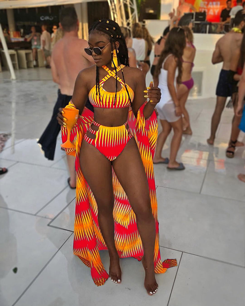 3 Piece Set Women Printed Swimwear Include Beach Dress OM25896