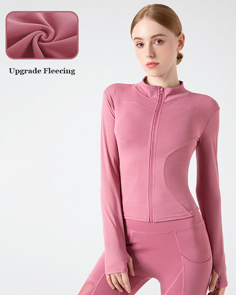 Upgrade YJ30807 Fleecing Solid Color Long Sleeve Slim Fitness Sports Coat S-3XL