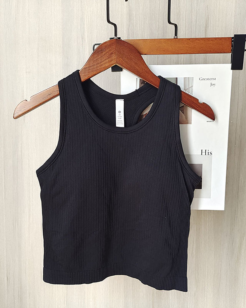 Women Sleeveless Solid Color Yoga Sports Vest With Pad S-L