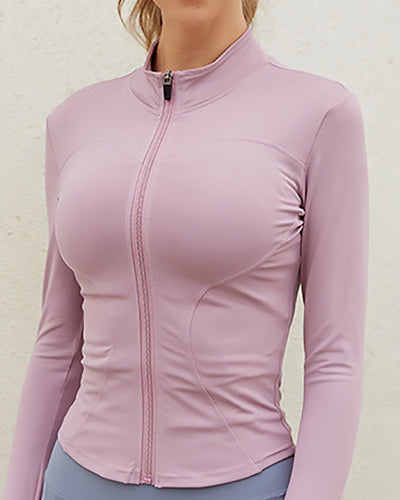 Woman Zipper Long Sleeve Sports Jacket Quick-Drying Slimming Sports Top S-XL