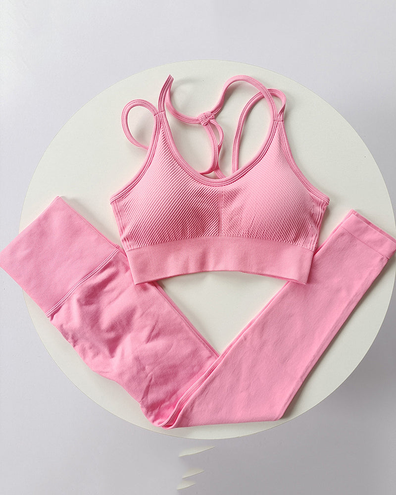 Training Women Fitness Hips Lift Yoga Two Pieces Pants Set S-L