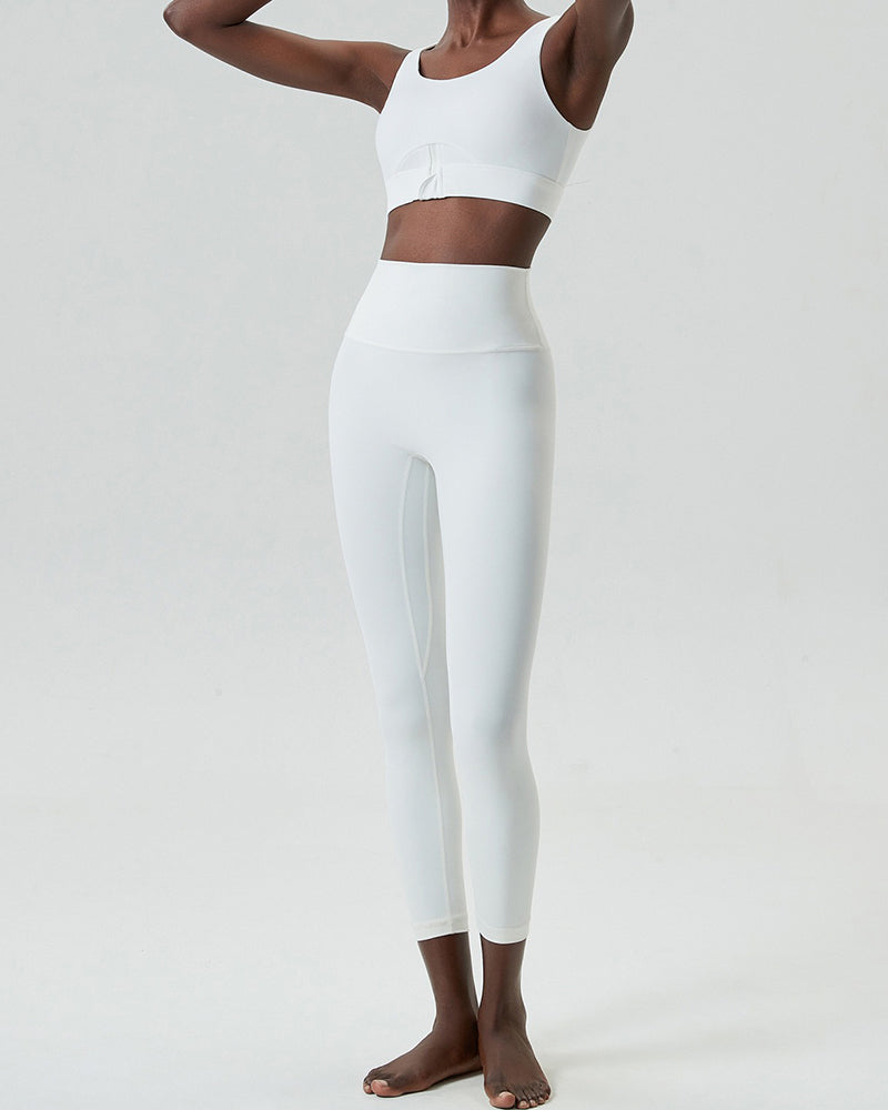 U-Back Zipper Front High Elastic Running High Waist Pants Yoga Two-piece Set S-XL