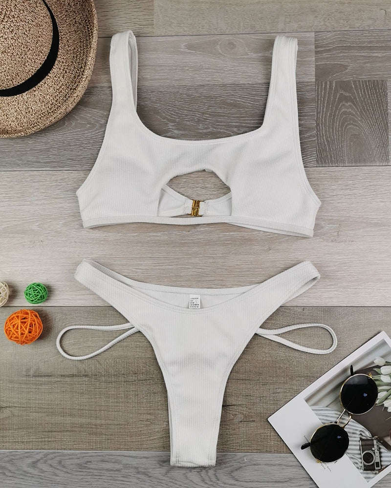 Multi-color Optional High Waisted Solid Color 2022 Hollow Out Sexy Women Bikini Two-piece Swimsuit S-XL