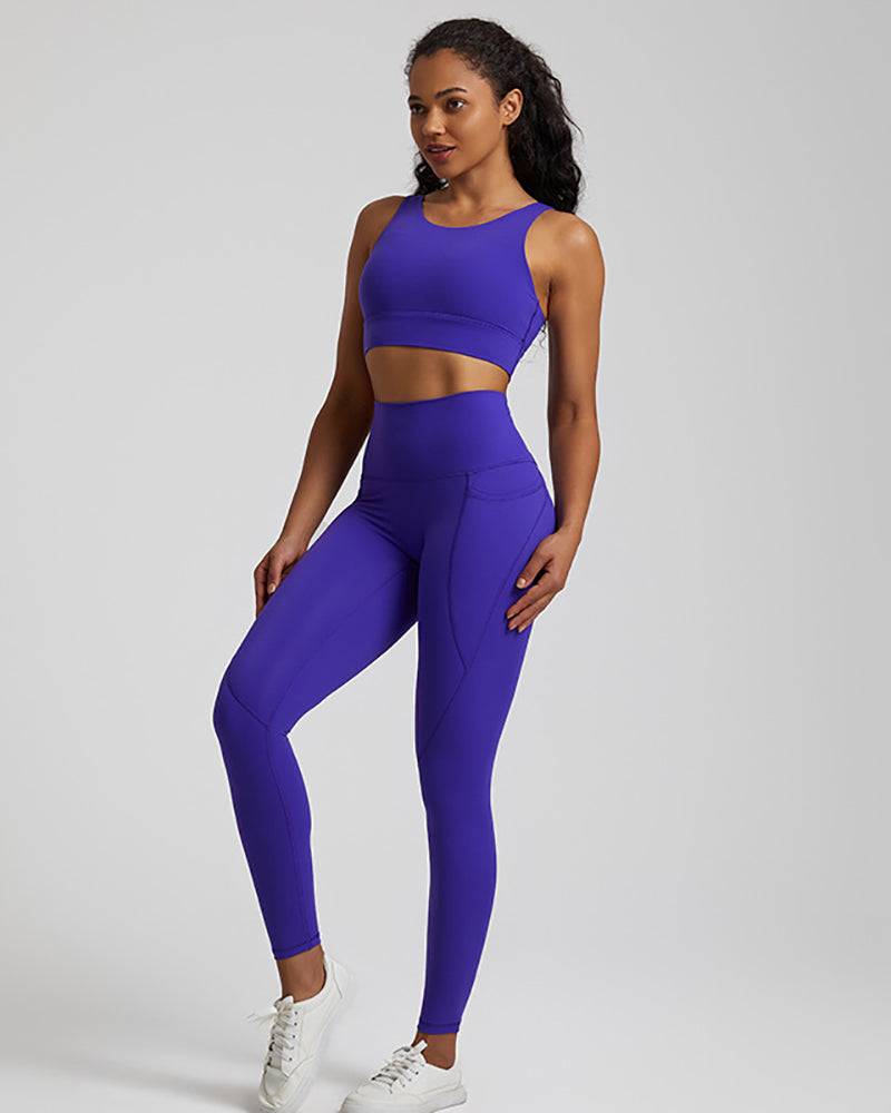 Presale(5-15days waiting) Women Sports Solid Color Sleeveless Pants Sets Yoga Two-piece Suits S-XL