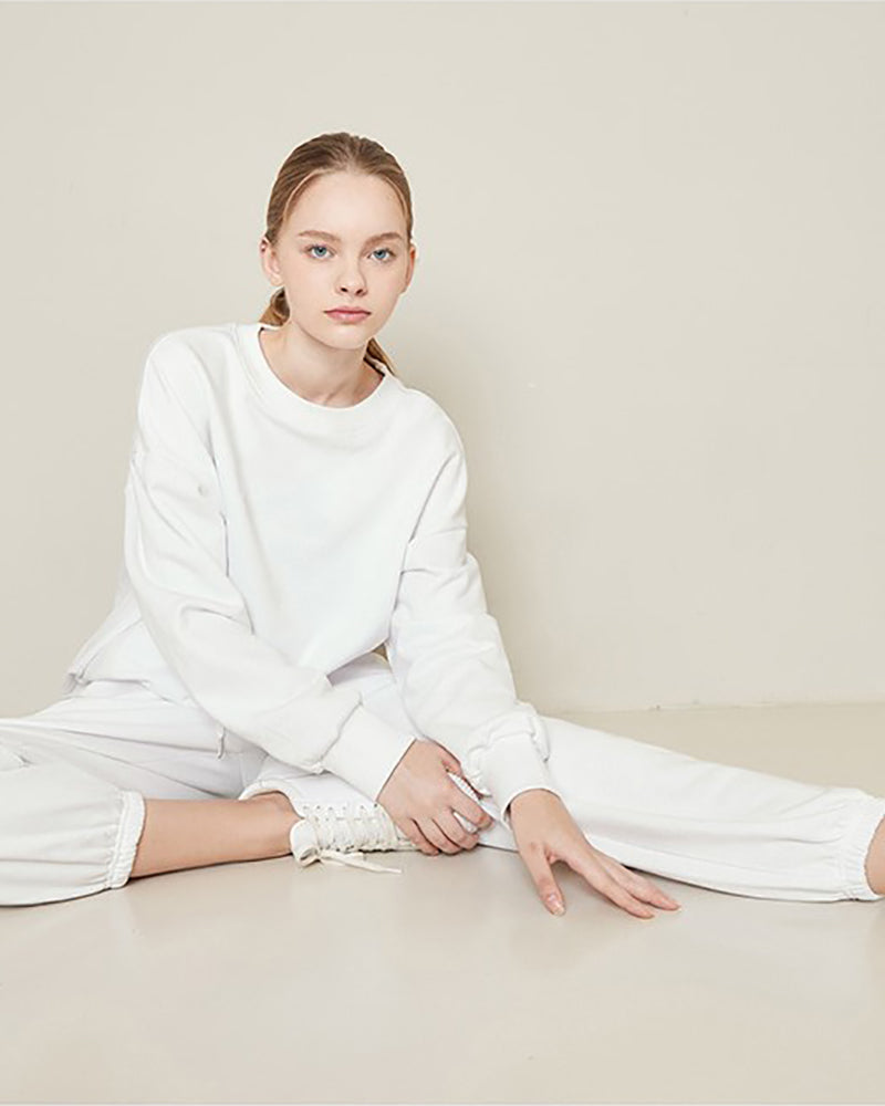 Autumn Winter Fashion Casual Sporty Sweatshirt Pants Sets White Gray S-L