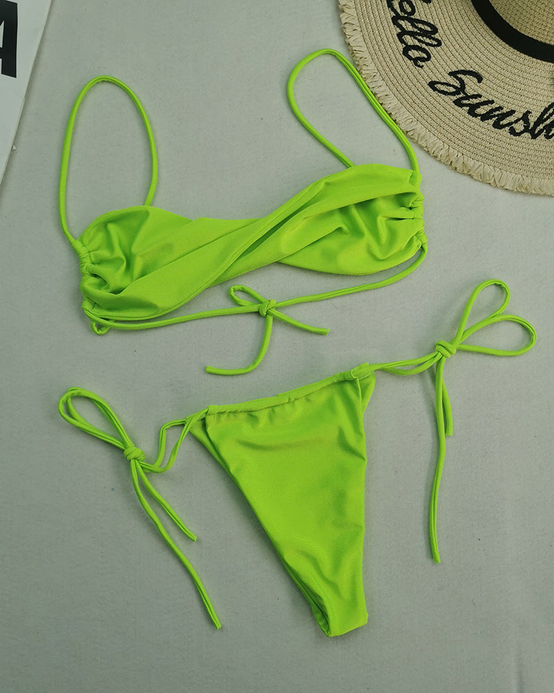 Women Strap Halter Neck Wrap Tie Side String Two-piece Swimsuit S-L