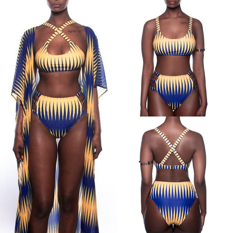 3 Piece Set Women Printed Swimwear Include Beach Dress OM25896