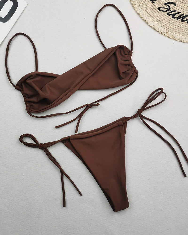 Women Strap Halter Neck Wrap Tie Side String Two-piece Swimsuit S-L