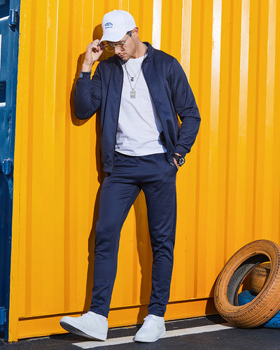 Autumn Winter New Men's Long Sleeve Retro Out Door Active Wear Two-piece Sets Black Gray Blue S-2XL