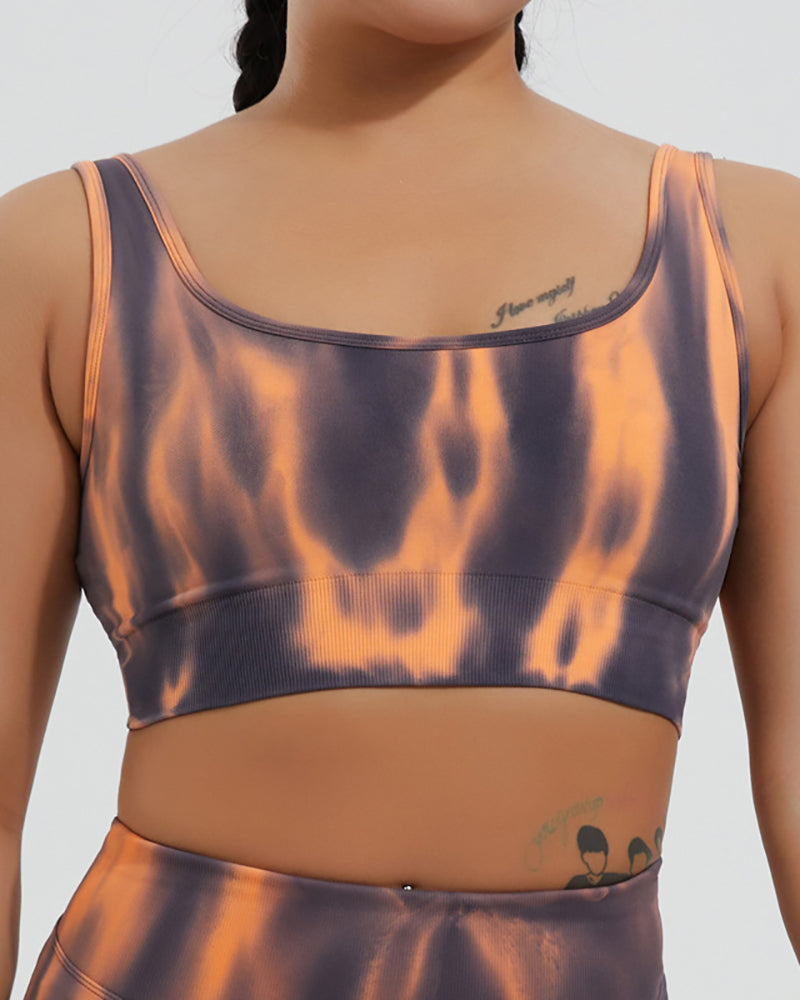 Aurora Printing Summer New Sports Bra Shorts Sets Yoga Two Piece Sets S-L