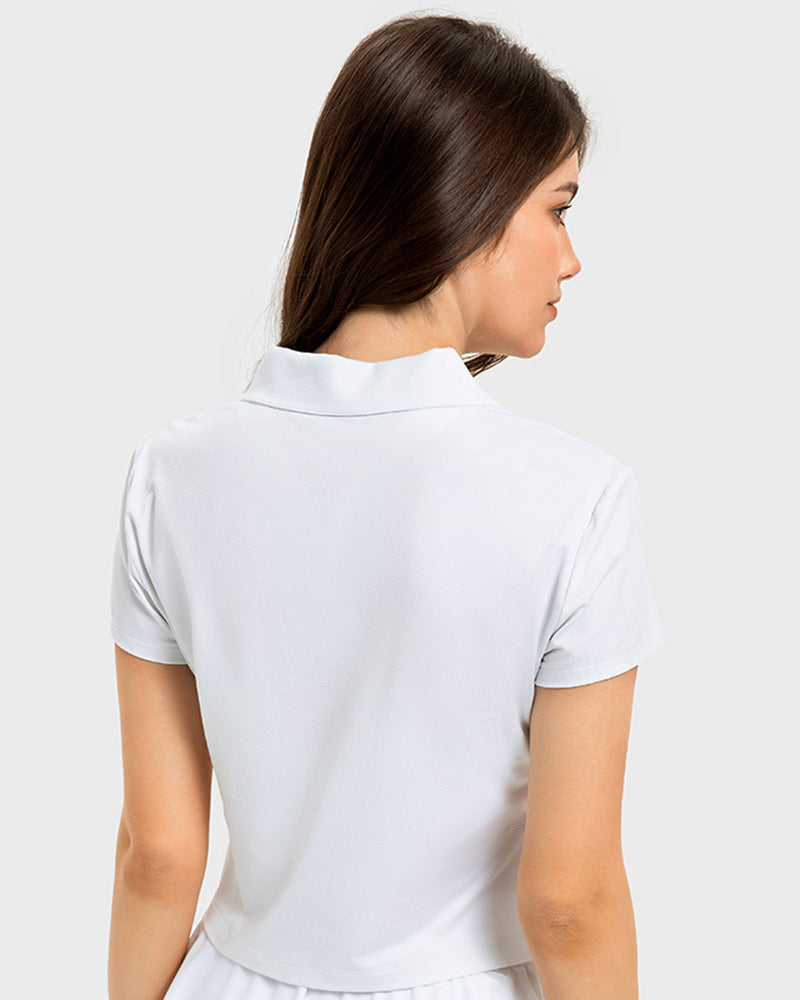 Women New Short Sleeve Sports Lapel Outside Sports Tennis Shirt White Pink Orange Black Gray Cyan 4-12