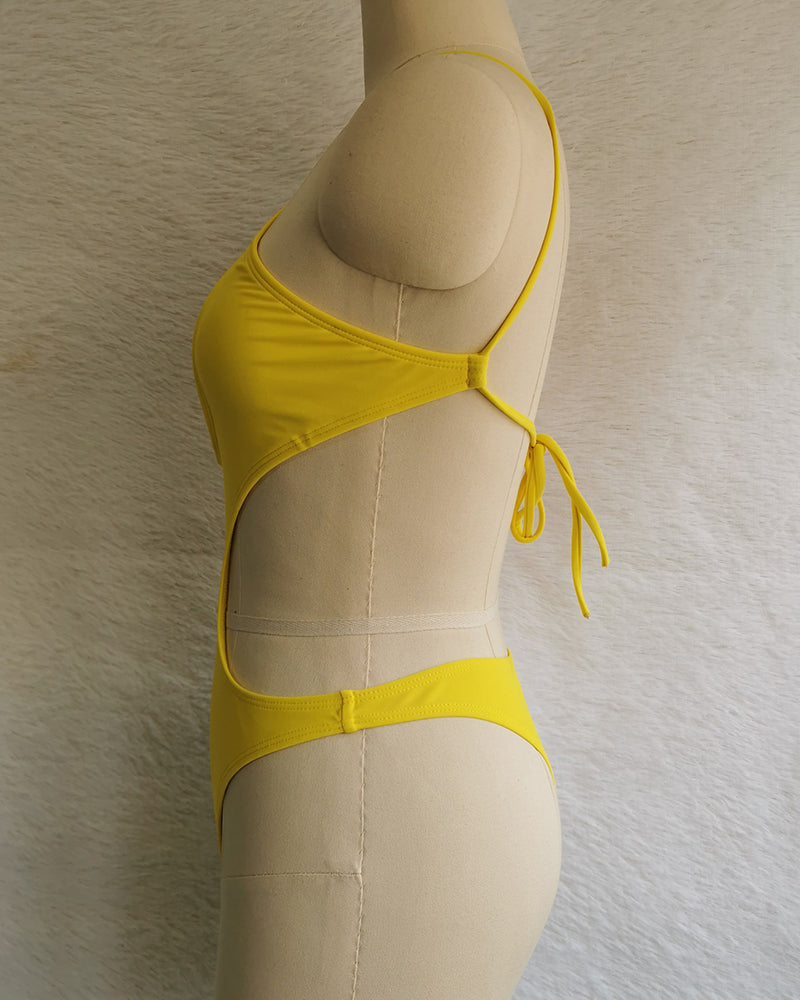 Sexy Hollow Out Criss Cross High Cut High Waist Women One-piece Swimsuit White Black Yellow Blue S-4XL Plus Size Bikini