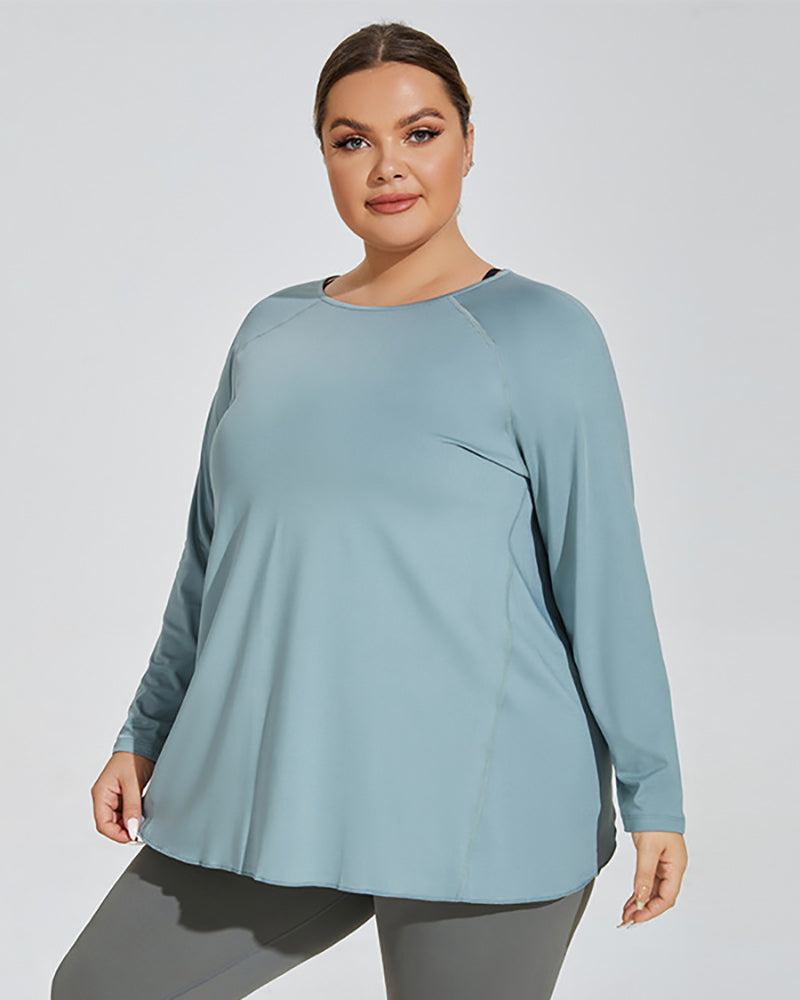Long Sleeve Back Slit Loose Quick Dry Running Sport Plus Size T-shirt Green White Black XL-4XL