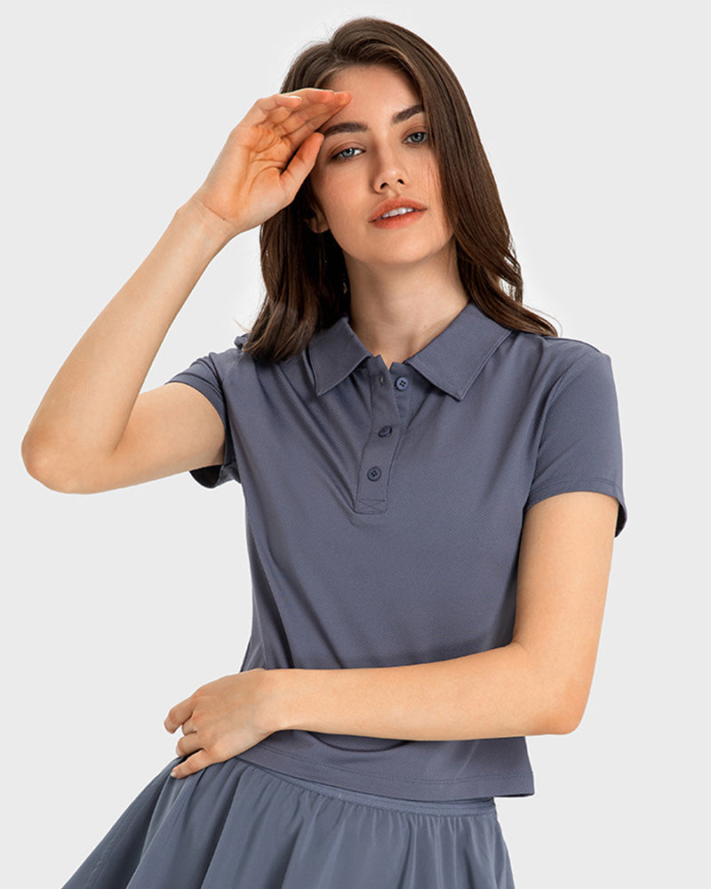 Women New Short Sleeve Sports Lapel Outside Sports Tennis Shirt White Pink Orange Black Gray Cyan 4-12