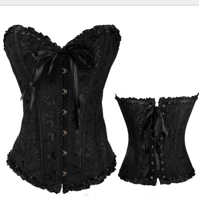 Women's Lacing Corset Top Satin Floral Boned Overbust Body Shaper Bustier