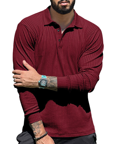 Men's Casual Lapel Long Sleeve Men's T-Shirt Lapel Polo Shirt White Navy Blue Black Army Green Light Khaki Red Gray S-3XL