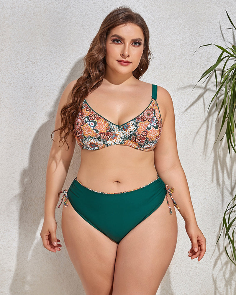 Wholesale Price Printing Women Two Piece Plus Size Swimwear L-4XL