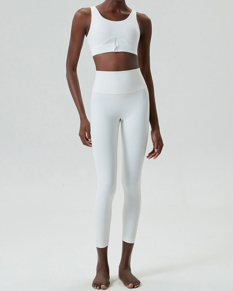 U-Back Zipper Front High Elastic Running High Waist Pants Yoga Two-piece Set S-XL